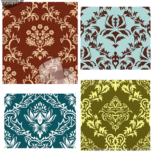 Image of seamless damask patterns set
