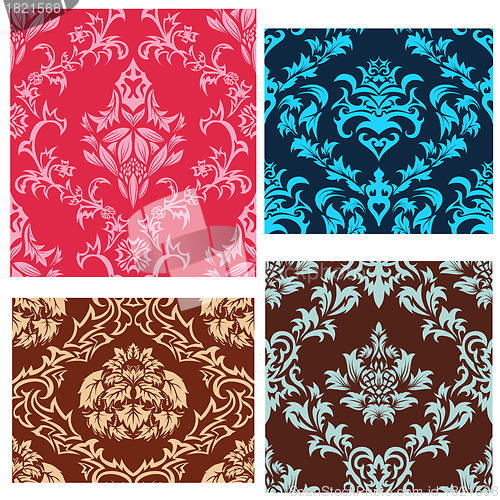 Image of seamless damask patterns set