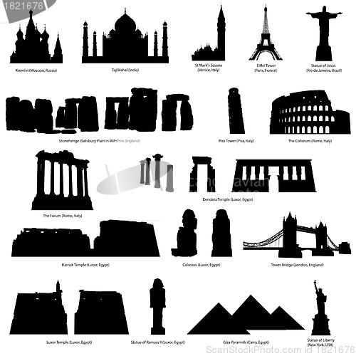 Image of landmarks silhouette set