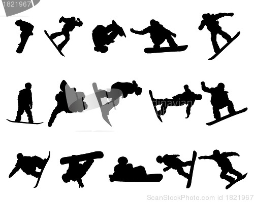 Image of snowboarde man silhouette set