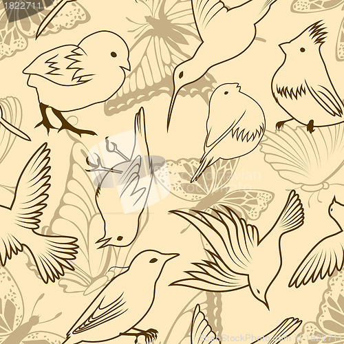 Image of Seamless bird and butterfly pattern