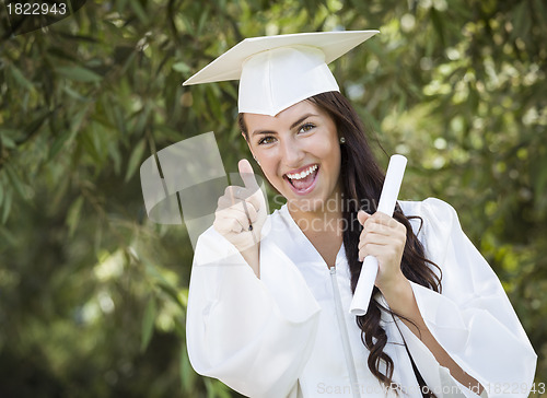 Image of Graduating Mixed Race Girl In Cap and Gown with Diploma