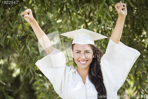 Image of Happy Graduating Mixed Race Girl In Cap and Gown