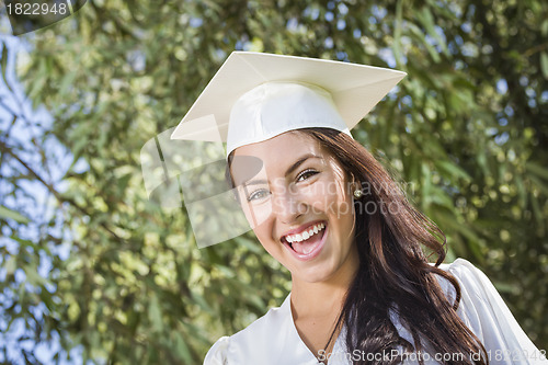 Image of Happy Graduating Mixed Race Girl In Cap and Gown