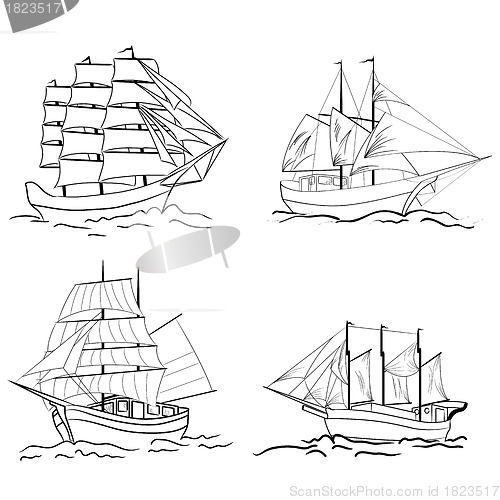 Image of Set of sketch sailing vessel
