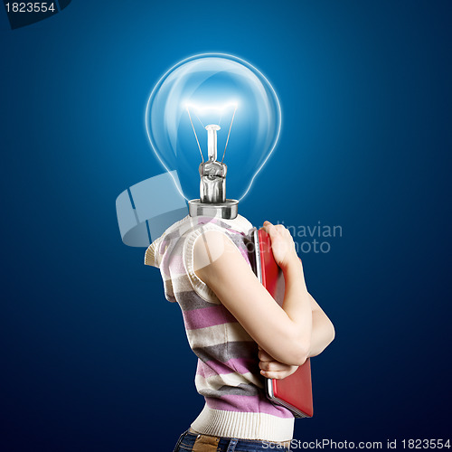 Image of Lamp Head Businesswoman with Laptop
