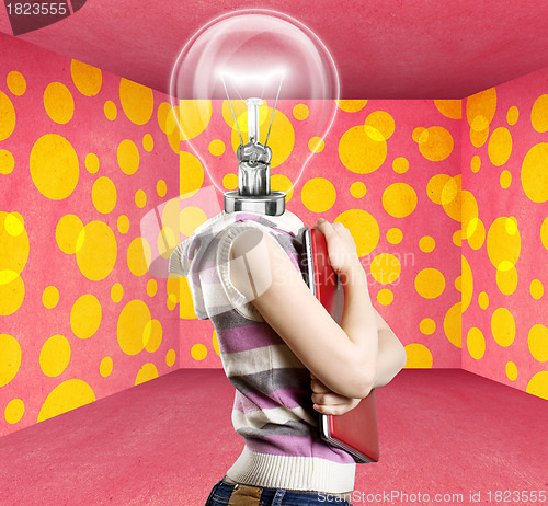 Image of Lamp Head Businesswoman with Laptop