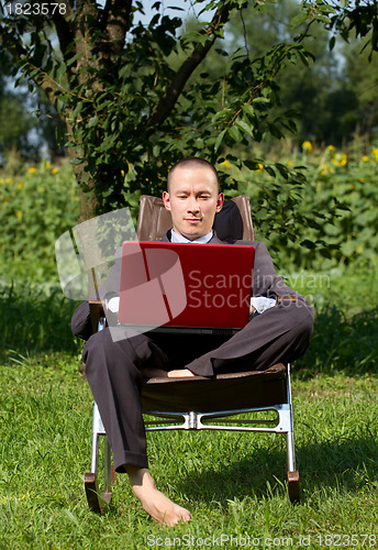 Image of Businessman Working Outdoors