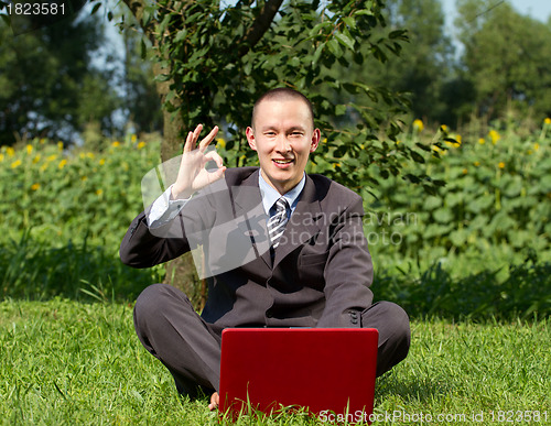 Image of Businessman Working Outdoors