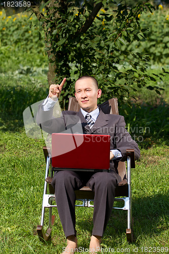 Image of Businessman Working Outdoors