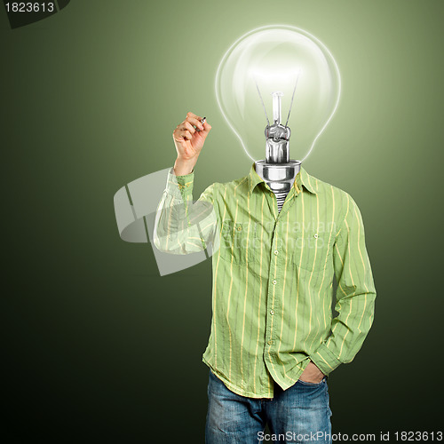 Image of Lamp Head Businessman Writing Something