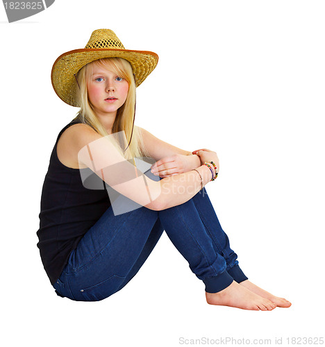 Image of Young girl in a farmer dress