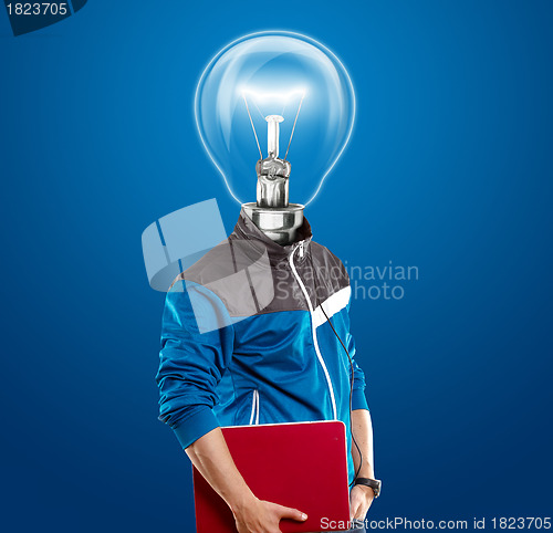 Image of Lamp Head Man With Laptop