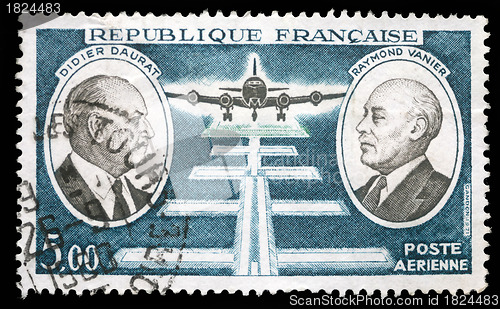 Image of Stamp printed by France, shows Didier Daurat and Raymond Vanier