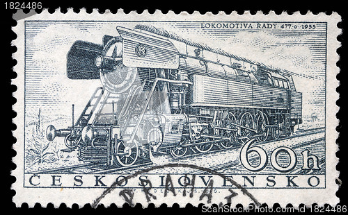 Image of tamp printed in Czechoslovakia showing the 'Rady 477.0' Locomotive