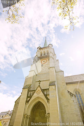 Image of View of the cathedral tower in Lausanne. Switzerland. 