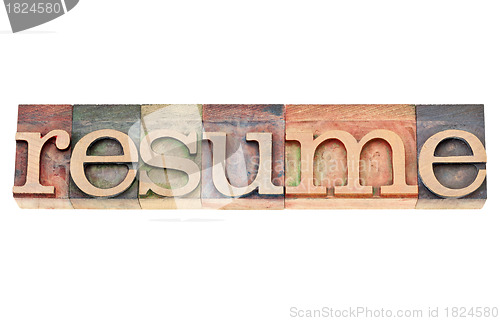 Image of resume word in letterpress wood type