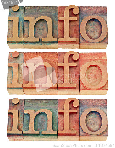 Image of info word in wood type