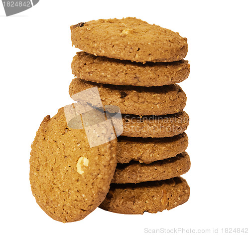 Image of Cookies with nuts and chocolate on white