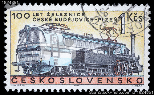 Image of Stamp printed in Czechoslovakia, shows centenary of the railway Czech Budojevice - Plzen