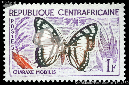 Image of Stamp printed in Central African Republic shows a butterfly