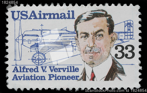 Image of Stamp printed in the USA, shows Alfred V. Verville, aircraft designer