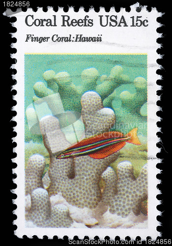 Image of Stamp printed in the USA shows Coral Reefs, Finger Coral, Hawaii