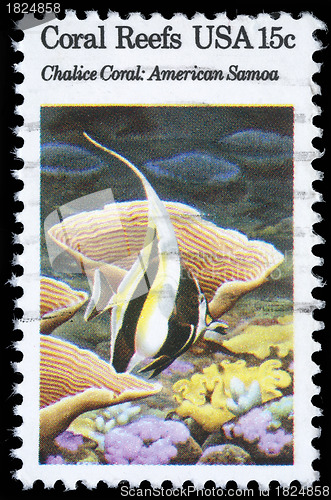 Image of Stamp printed in the USA shows Coral Reefs, Chalice Coral, American Samoa