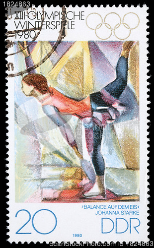 Image of Stamp printed in DDR shows Johanna Starke "Balance auf dem eis"