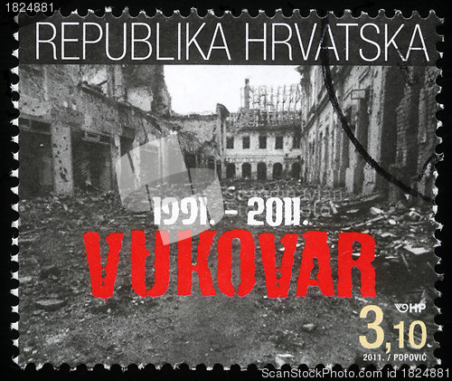 Image of Stamp printed in the Croatia depicted twentieth anniversary of the destruction of Vukovar