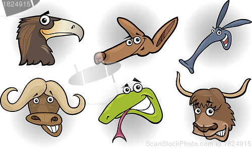 Image of Cartoon wild animals heads set