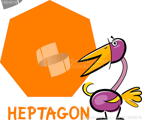 Image of heptagon shape with cartoon bird