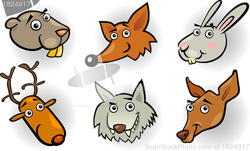 Image of Cartoon forest animals heads set