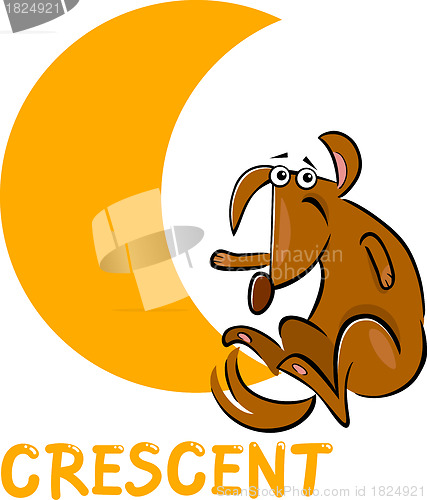 Image of crescent shape with cartoon dog