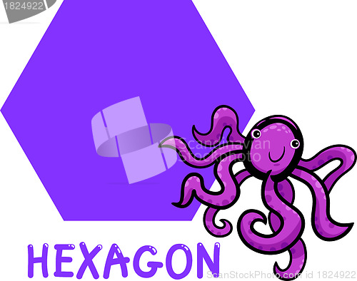 Image of hexagon shape with cartoon octopus