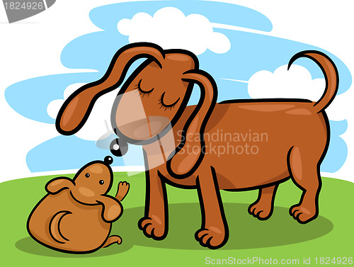 Image of puppy and his dog mom cartoon