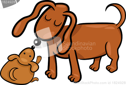 Image of cartoon puppy and his dog mom
