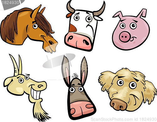 Image of Cartoon farm animals heads set