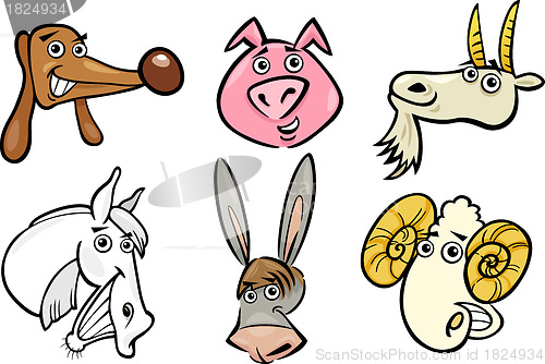 Image of Cartoon farm animals heads set