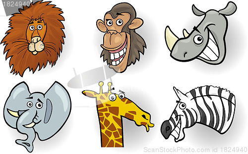 Image of Cartoon wild animals heads set