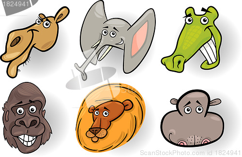 Image of Cartoon wild animals heads set