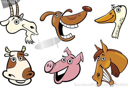 Image of Cartoon farm animals heads set