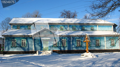 Image of Long rural church in winter