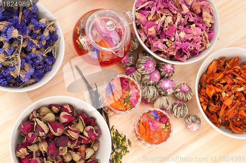 Image of Herbal natural floral tea infusion with dry flowers