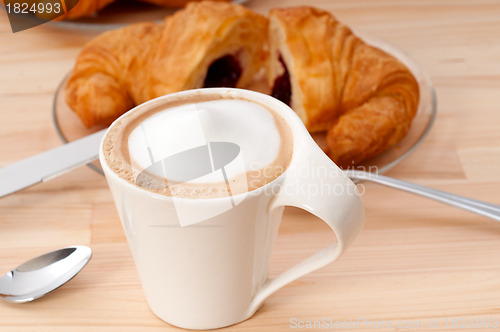 Image of fresh croissant french brioche and coffee