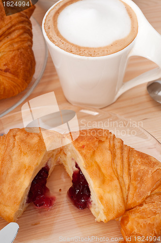 Image of fresh croissant french brioche and coffee