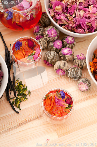 Image of Herbal natural floral tea infusion with dry flowers