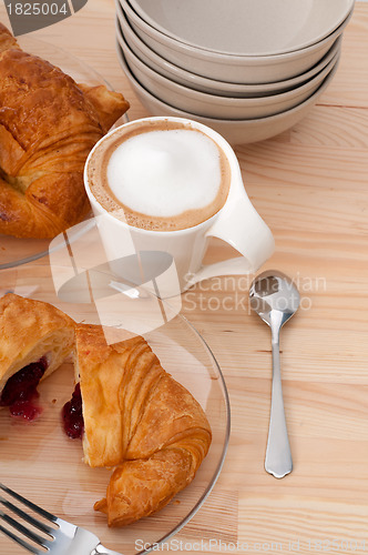 Image of fresh croissant french brioche and coffee