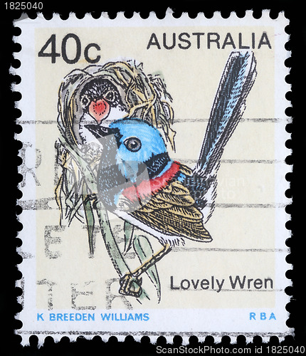 Image of tamp printed in Australia shows image of a Lovely Wren