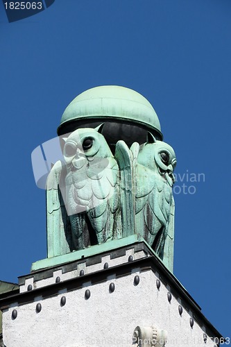 Image of Owl, detail from Croatian national state archives building in Zagreb